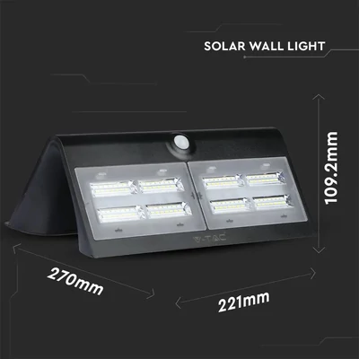 V-TAC napelemes, mozgásérzékelős LED reflektor, fekete, 7W természetes fehér - SKU 8279