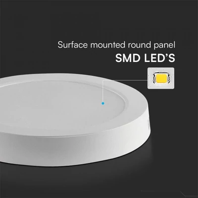 V-TAC PRO felületre szerelhető, műanyag, kerek LED panel 12W, hideg fehér - SKU 78751
