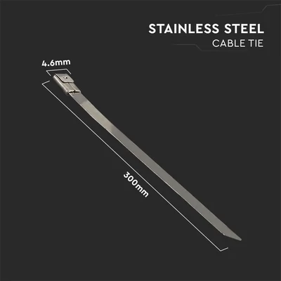 V-TAC rozsdamentes acél kábelkötegelő 4.6x300mm, 100db/csomag - SKU 11190