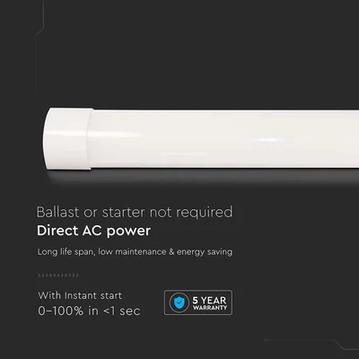 V-TAC Slim LED lámpa 120cm 30W hideg fehér 155lm/W, 60cm kábellel - SKU 20364