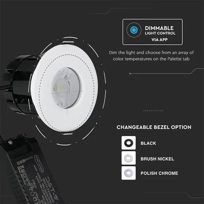 V-TAC SMART tűzálló 10W spot lámpa, cserélhető fejjel, állítható színhőmérséklettel - SKU 1424