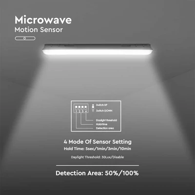 V-TAC sorolható LED lámpa 120cm 36W IP65, mozgásérzékelővel, hideg fehér - SKU 20469