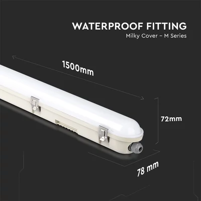 V-TAC sorolható LED lámpa 150cm 48W IP65 hideg fehér, fehér fedlap, 120 Lm/W - SKU 2120214
