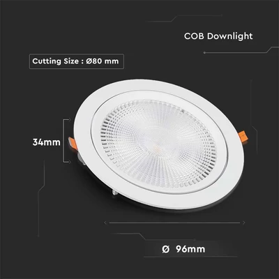 V-TAC süllyeszthető LED SMD mélysugárzó lámpa 10W hideg fehér, 105 Lm/W - SKU 21841