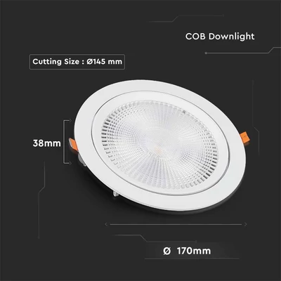 V-TAC süllyeszthető LED SMD mélysugárzó lámpa 20W meleg fehér, 90 Lm/W - SKU 21842