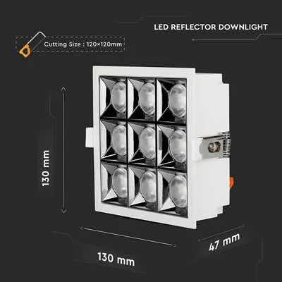 V-TAC süllyeszthető LED SMD mélysugárzó lámpa UGR<19 CRI>90 36W 38° hideg fehér - SKU 997