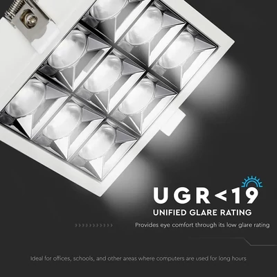 V-TAC süllyeszthető LED SMD mélysugárzó lámpa UGR<19 CRI>90 36W 38° meleg fehér - SKU 999