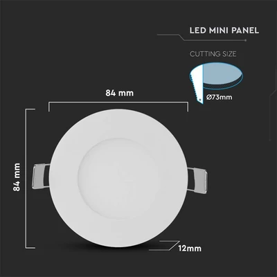 V-TAC süllyeszthető mennyezeti kerek LED panel 3W meleg fehér - SKU 216292
