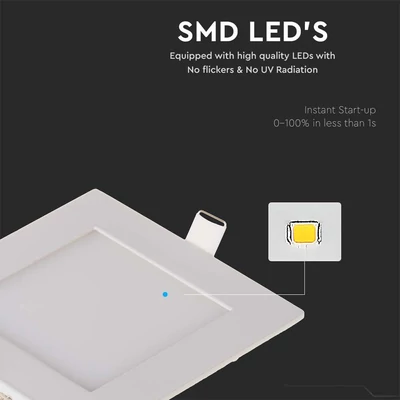V-TAC süllyeszthető mennyezeti szögletes LED panel 6W hideg fehér - SKU 214865