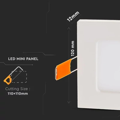 V-TAC süllyeszthető mennyezeti szögletes LED panel 6W meleg fehér - SKU 4863