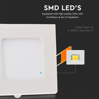 V-TAC süllyeszthető mennyezeti szögletes LED panel 6W meleg fehér - SKU 4863