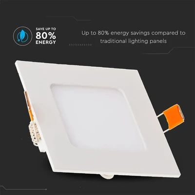 V-TAC süllyeszthető mennyezeti szögletes LED panel 6W meleg fehér - SKU 4863