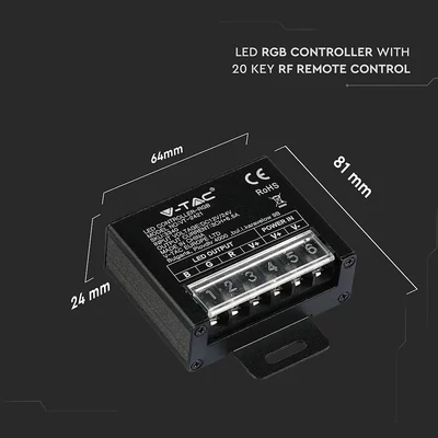 V-TAC szinkronizálható dimmelhető vezérlő távirányítóval RGB LED szalaghoz (kicsi) - SKU 3340