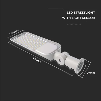V-TAC utcai LED lámpa, térvilágító alkonyszenzoros lámpatest 30W hideg fehér - SKU 20431