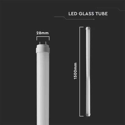 V-TAC üveg LED fénycső 150cm T8 20W meleg fehér, 100 Lm/W - SKU 7799