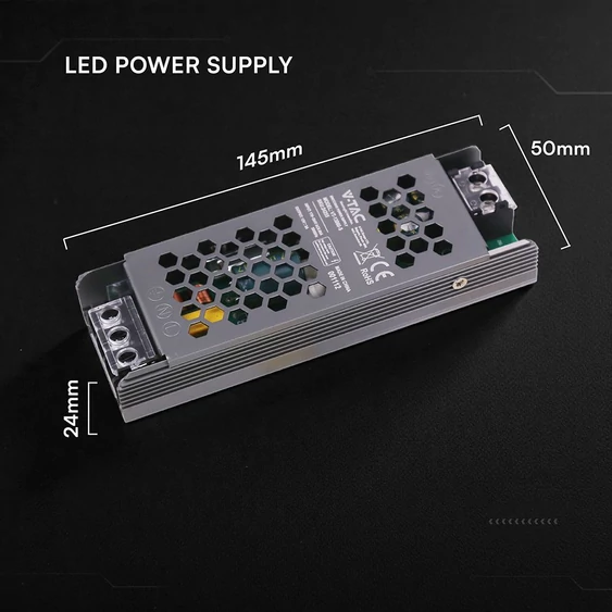 V-TAC IP20 slim fémházas LED tápegység 12V 60W 5A - SKU 24255