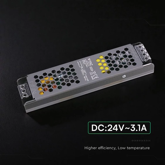 V-TAC IP20 slim fémházas LED tápegység 24V 75W 3.15A - SKU 24237