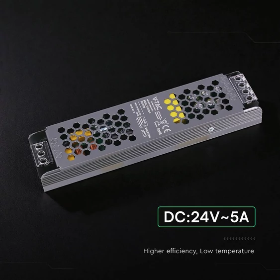 V-TAC IP20 slim fémházas LED tápegység 24V 120W 5A - SKU 24238
