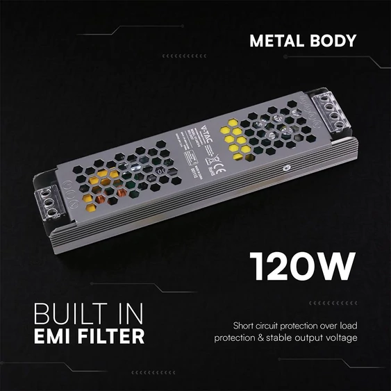 V-TAC IP20 slim fémházas LED tápegység 24V 120W 5A - SKU 24238