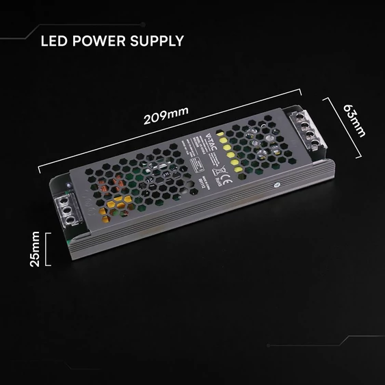 V-TAC IP20 slim fémházas LED tápegység 12V 150W 12.5A - SKU 24258