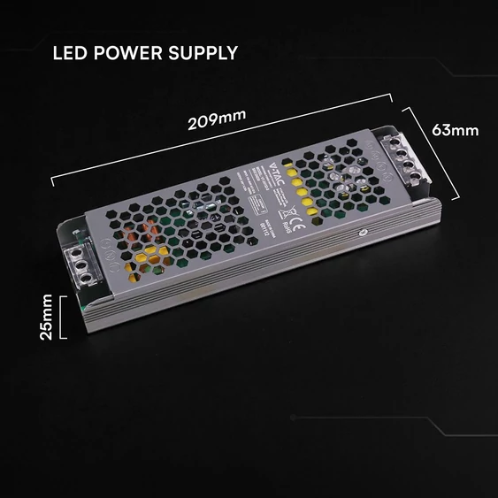V-TAC IP20 slim fémházas LED tápegység 24V 150W 6.25A - SKU 24239