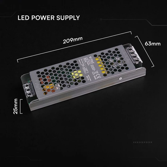 V-TAC IP20 slim fémházas LED tápegység 24V 200W 8.25A - SKU 24240