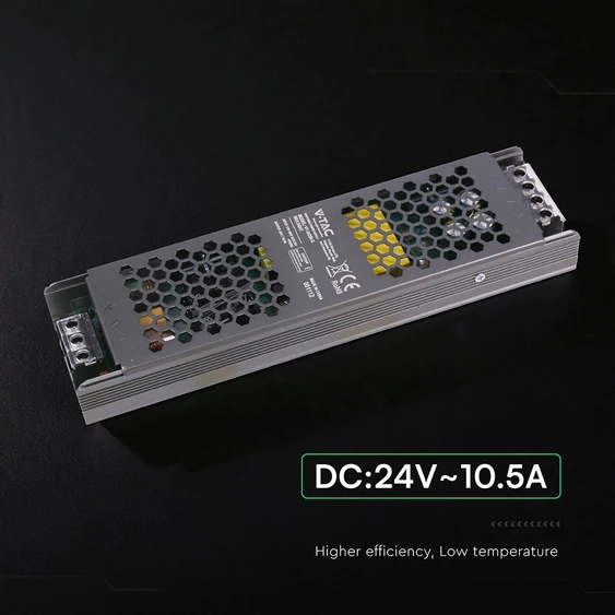 V-TAC IP20 slim fémházas LED tápegység 24V 250W 10.5A - SKU 24241
