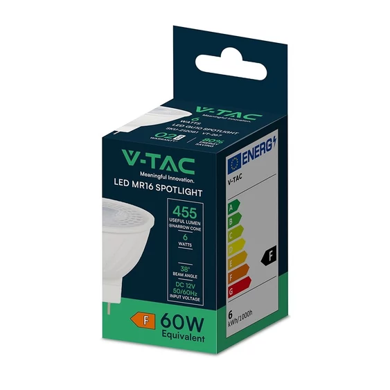 V-TAC GU5.3-MR16 LED spot égő 6W hideg fehér 38° - SKU 23888
