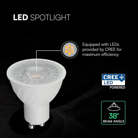 V-TAC GU10 CREE LED spot égő 4.5W természetes fehér 38° - SKU 217976