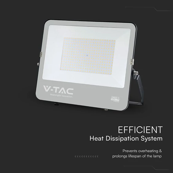 V-TAC D-széria CREE LED reflektor 200W hideg fehér 115 Lm/W, fekete ház - SKU 232216
