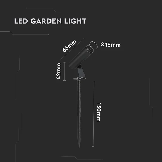 V-TAC 2W COB LED alumínium leszúrható lámpa, fekete házzal, meleg fehér - SKU 24006