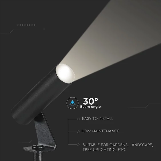 V-TAC 2W COB LED alumínium leszúrható lámpa, fekete házzal, meleg fehér - SKU 24006