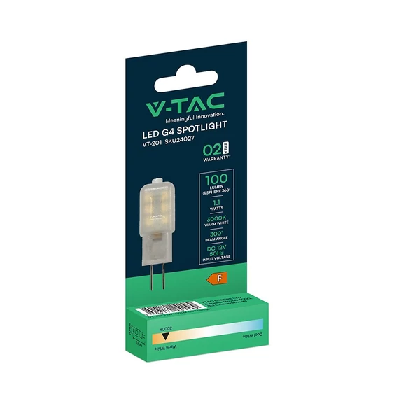 V-TAC G4 LED égő 12V 1,1W meleg fehér - SKU 24027