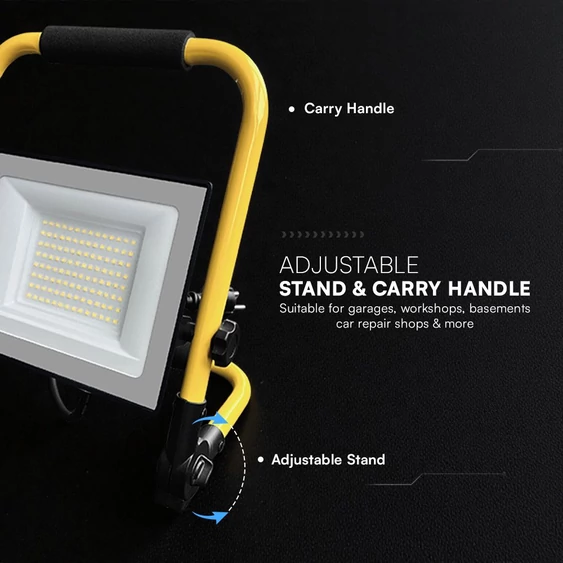 V-TAC CREE SMD 50W hordozható LED reflekor állvánnyal, hideg fehér, 3 méter kábellel - SKU 242196
