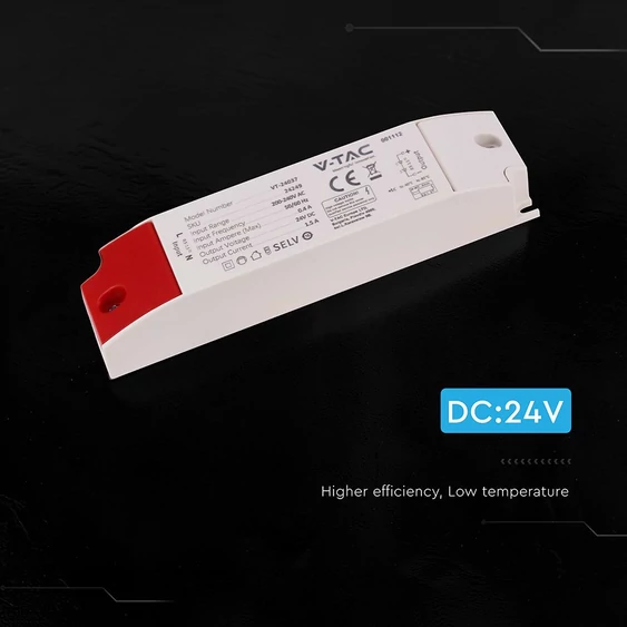 V-TAC IP44 műanyagházas LED tápegység 24V 36W 1.5A - SKU 24249