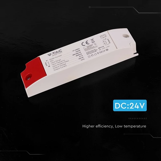 V-TAC IP44 műanyagházas LED tápegység 24V 60W 2.5A - SKU 24250