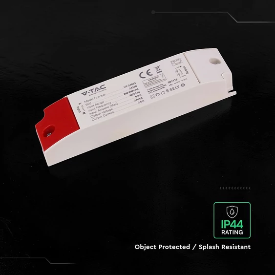 V-TAC IP44 műanyagházas LED tápegység 24V 60W 2.5A - SKU 24250