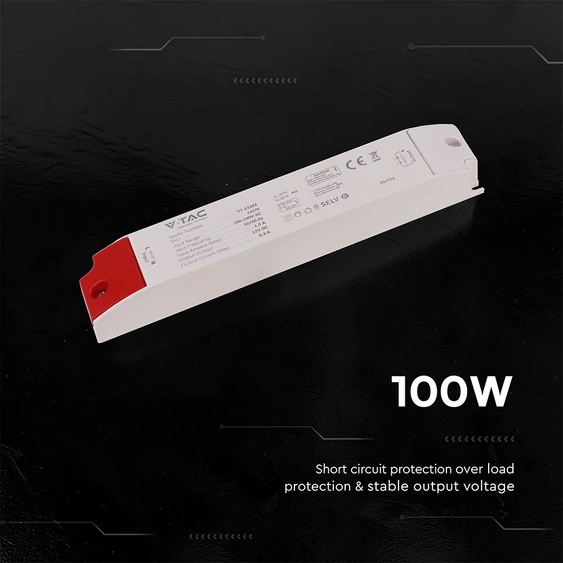 V-TAC IP44 műanyagházas LED tápegység 12V 100W 8.3A - SKU 24270
