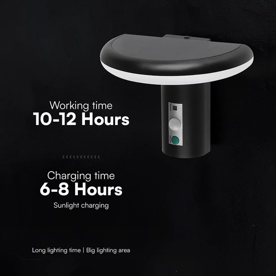 V-TAC 2W napelemes LED fali lámpa PIR szenzorral, IP54, meleg fehér - SKU 24365