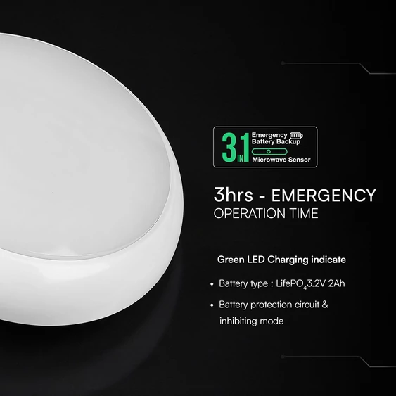 V-TAC CREE LED állítható teljesítményű, szenzorral és vészakkus CCT lámpa IP54 - SKU 812-24-6