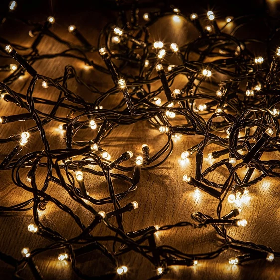 Fényfüzér - 50 db LED - zöld kábellel - melegfehér - hálózati - 5 m - 8 program