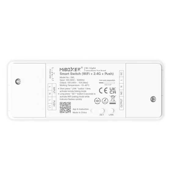 MiLight Smart 230V-os WiFi-s és rádiófrekvenciás vezérlő, PUSH kapcsoló kompatibilis - SWL