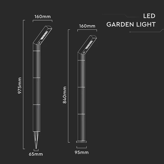 V-TAC 1.5W napelemes LED kandeláber, IP65, állítható színhőmérséklettel - SKU 23997
