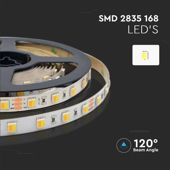 V-TAC 24V változtatható színhőmérsékletű IP20 LED szalag, SMD 2835, 120 LED/m - SKU 2897