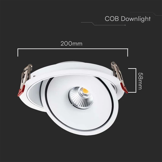 V-TAC 32W süllyeszthető COB LED mélysugárzó, állítható szöggel, fehér házzal, CCT - SKU 10583