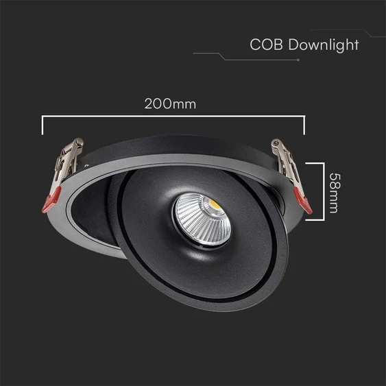 V-TAC 32W süllyeszthető COB LED mélysugárzó, állítható szöggel, fekete házzal, CCT - SKU 10582