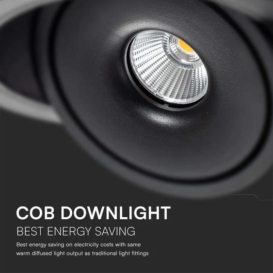 V-TAC 32W süllyeszthető COB LED mélysugárzó, állítható szöggel, fekete házzal, CCT - SKU 10582