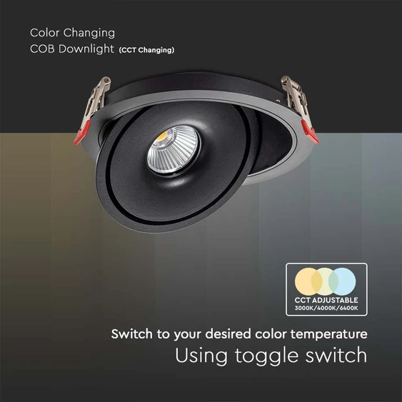 V-TAC 32W süllyeszthető COB LED mélysugárzó, állítható szöggel, fekete házzal, CCT - SKU 10582