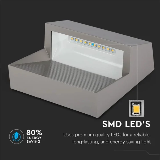 V-TAC 3W szürke LED lépcsővilágítás, szögletes, IP65, meleg fehér - SKU 1400