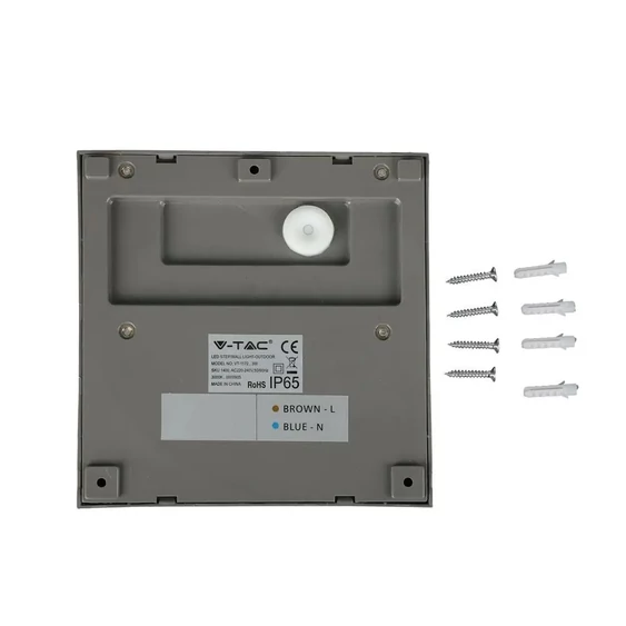 V-TAC 3W szürke LED lépcsővilágítás, szögletes, IP65, meleg fehér - SKU 1400